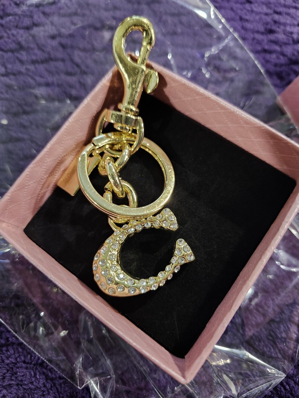 Gold Crystal 'C' Initial Keychain Charm